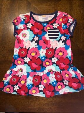 Gymboree Navy, Pink & Red Floral Peplum Tee with Striped Pocket
